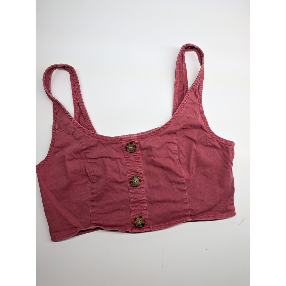 Abercrombie and Fitch Smocked Back Cropped Tank Top Washed Red Medium